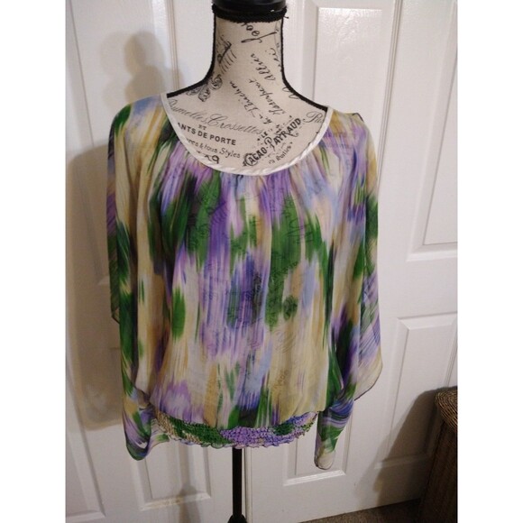 Isabel Rodriguez cold shoulder wide sleeve top Boho Sheer - Picture 6 of 9